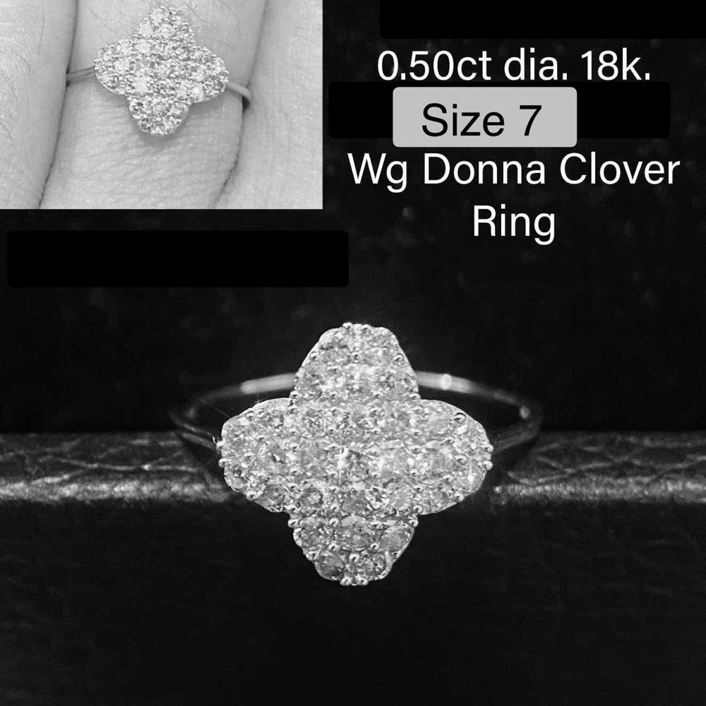 18K WG Japan Natural Diamonds Clover Ring in White Gold